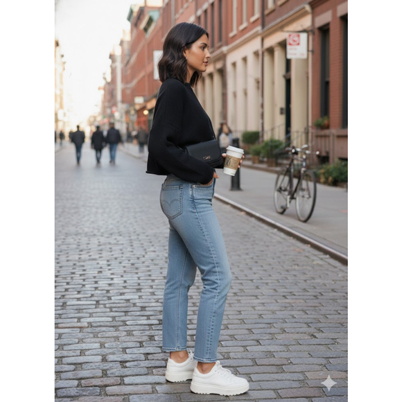 She + Sky Black Oversized Knit Cropped Sweater M - Picture 2 of 10